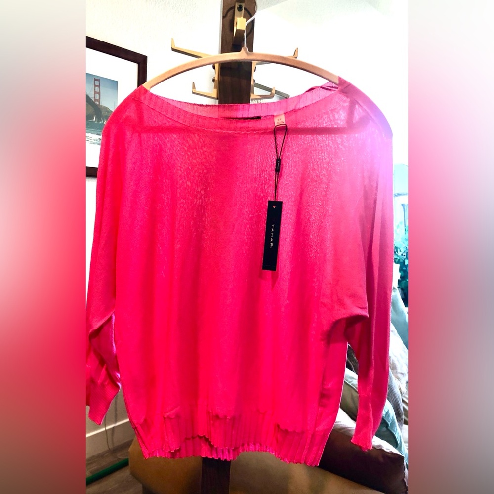 Sale! NEW TAHARI Pink Sheer Lightweight Sweater